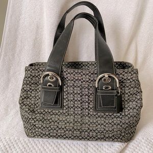 Coach ~ Black & Gray Handbag with Leather Straps.